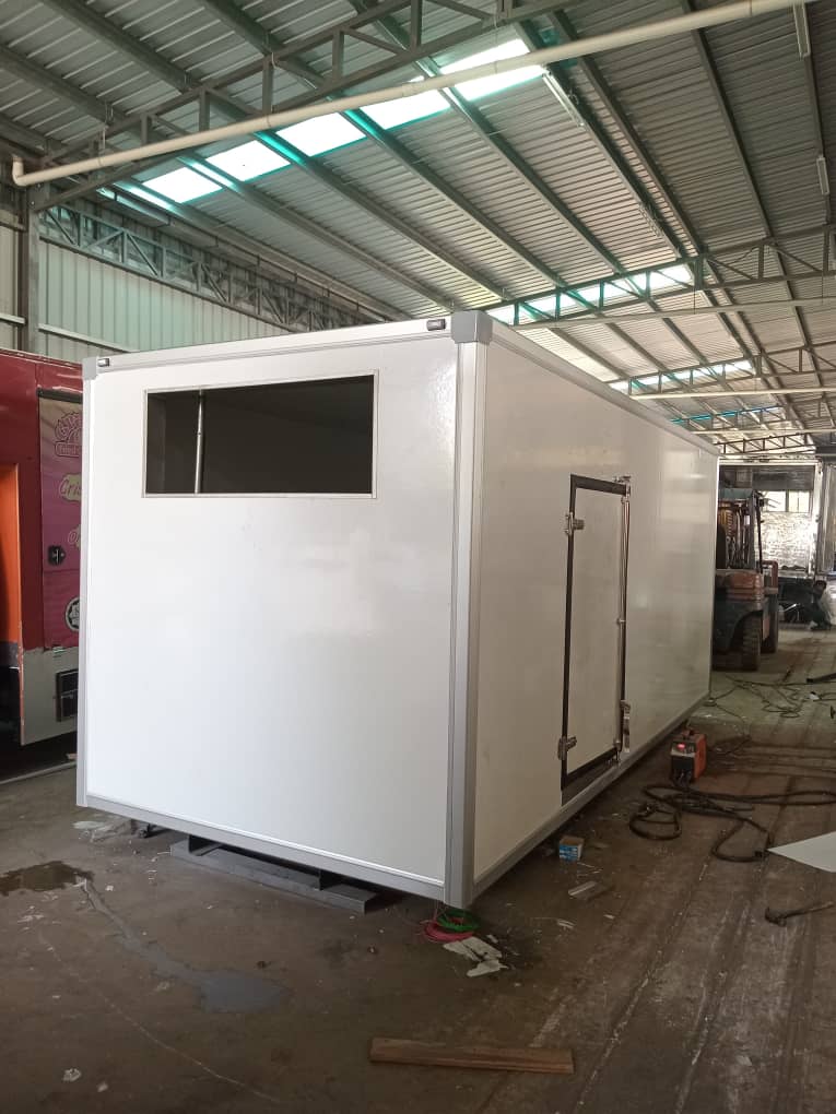 White panel box with a serving-window cut-out, ready to be mounted