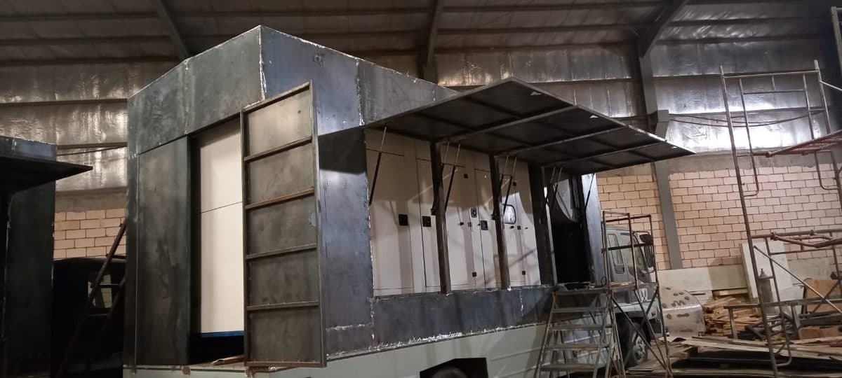 Steel framework of a custom body under construction